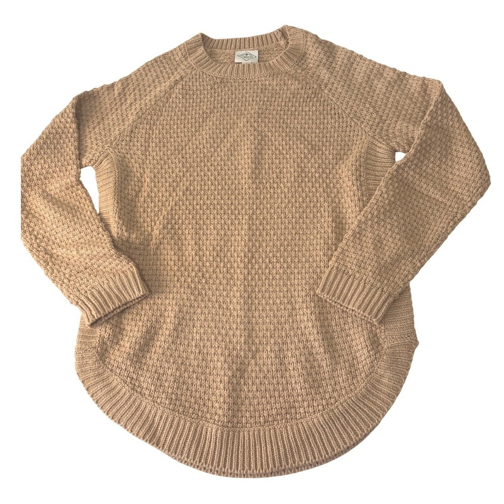 St Johns Bay Womens Small Waffle Knit Pullover Sweater Tan Camel‎ Crew Neck